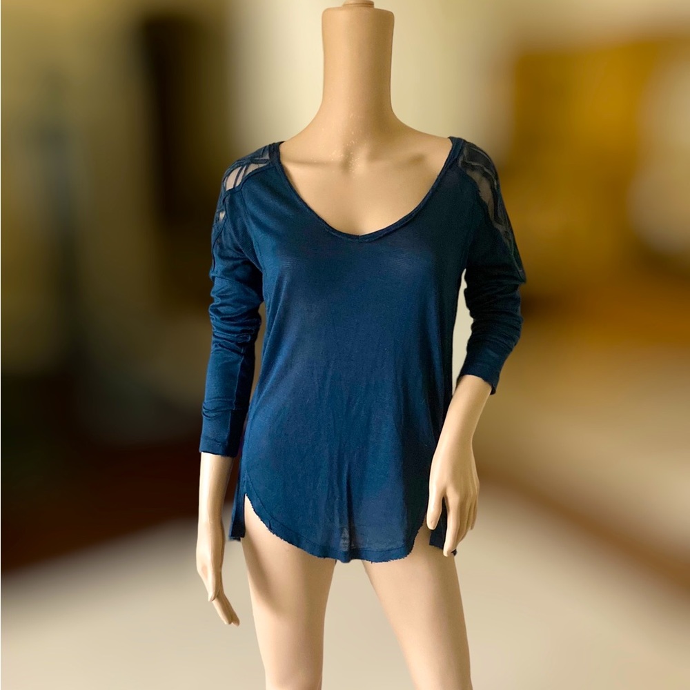 Free People Dark Teal long sleeve top lace detailing sz small